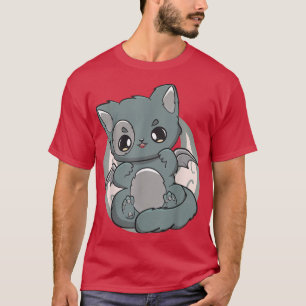 Camiseta Gato negro Kitten Cute Chibi Anime Neko Pastel Gót