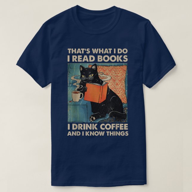 Camiseta Gato Negro Leo Libros Que Bebo Café Y Lo Sé (Diseño del anverso)