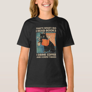 Camiseta Gato Negro Leo Libros Que Bebo Café Y Lo Sé