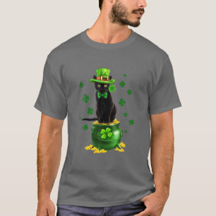 Camiseta Gato negro Leprechauns Gorra Cat Gold Pot St Patri