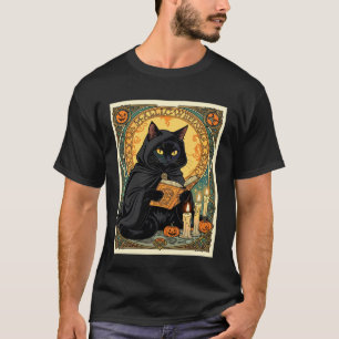 Camiseta Gato Negro Leyendo El Diario de Jack o Linterna