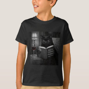 Camiseta Gato Negro Leyendo Libro Divertido Foto Retro de G