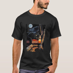 Camiseta Gato negro leyendo libros ritual de brujería