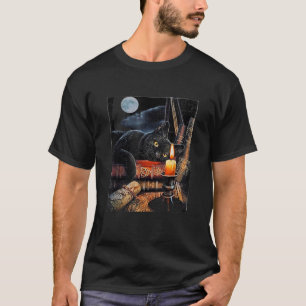 Camiseta Gato Negro Leyendo Libros Ritual De Brujería Hombr