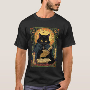 Camiseta Gato Negro Leyendo Un Libro De Hechizos De Solstic