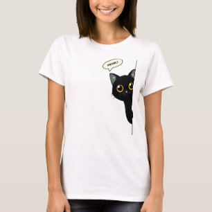 Camiseta Gato negro lindo asomándose a la esquina Diverti
