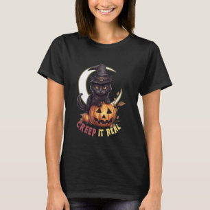 Camiseta Gato Negro Lindo Calabaza Creep It Real Luna Creci
