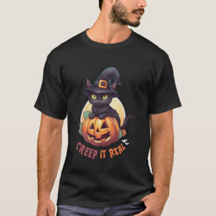 Camiseta Gato Negro Lindo Calabaza Creep It Real Luna Llena