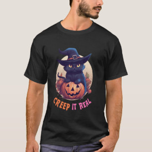 Camiseta Gato Negro Lindo Calabaza Creep It Real Luna Llena
