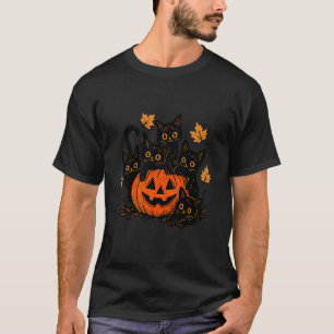 Camiseta Gato negro lindo calabaza gato jack o linterna div