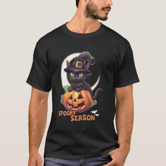 Camiseta Gato Negro Lindo Calabaza Temporada Espeluznante L