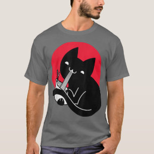 Camiseta Gato negro lindo chubby comiendo fideos de Ramen