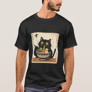 Camiseta Gato negro lindo comiendo fideos de Ramen amor jap