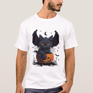 Camiseta Gato negro lindo con alas de barba Jack O Lantern 