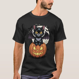 Camiseta Gato negro lindo con alas de murciélago Jack O Lan