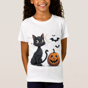 Camiseta Gato negro lindo con calabaza Halloween 🎃