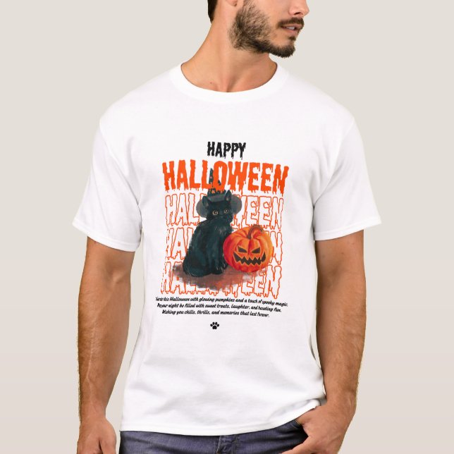 Camiseta Gato negro lindo con calabaza |Halloween Feliz de  (Anverso)