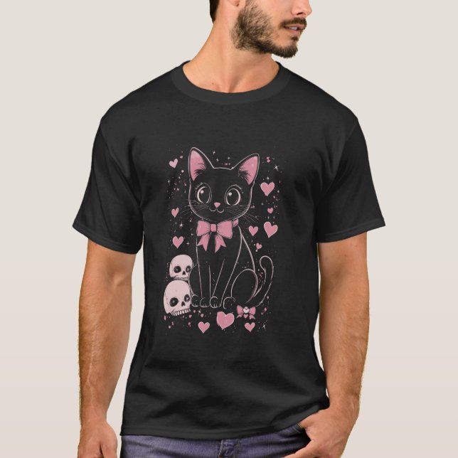 Camiseta Gato negro lindo con lazo - Gótico (Anverso)