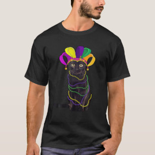 Camiseta Gato negro lindo con máscara de carnaval Márdi Gra