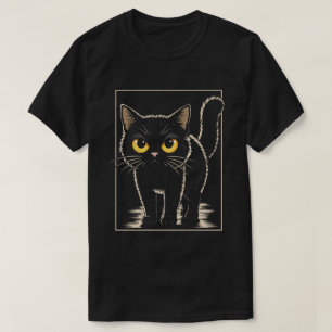 Camiseta Gato negro lindo con ojos amarillos grandes