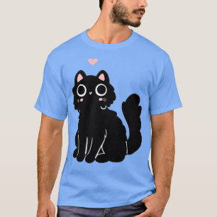 Camiseta Gato negro lindo con un ilustracion de corazón ros