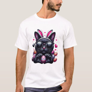 Camiseta Gato negro lindo conejito gato mamá papá niños hom