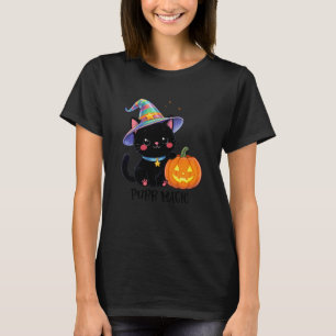 Camiseta Gato negro lindo de Halloween sombrero de bruja ro
