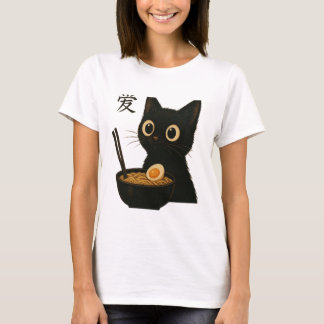 Camiseta Gato negro lindo disfrutando el Ramen - divertido 