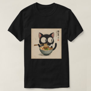 Camiseta Gato negro lindo disfrutando fideos ramen