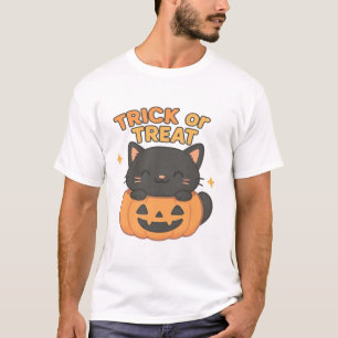 Camiseta Gato negro lindo en calabaza � Truco o trato Kawai
