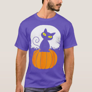 Camiseta Gato negro lindo en la calabaza Luna llena Funny H