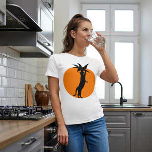 Camiseta Gato Negro Lindo En Tomate Naranja Sobre Blanco Mo