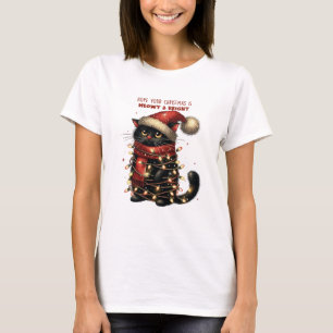 Camiseta Gato negro lindo enredado en luces Navidades