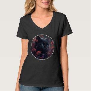 Camiseta Gato negro lindo escondiéndose en flores de primav