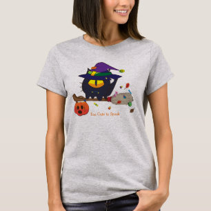 Camiseta Gato negro lindo espeluznante bruja escoba volador
