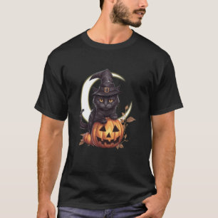Camiseta Gato Negro Lindo Jack O'Lantern Calabaza Luna Llen