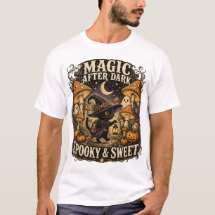 Camiseta Gato negro lindo Mágico después del anochecer espe