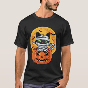 Camiseta Gato Negro Lindo Momia Calabaza Gatito Hombres Muj