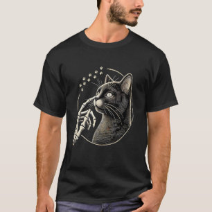 Camiseta Gato Negro Lindo Nariz Mano De Esqueleto Divertido