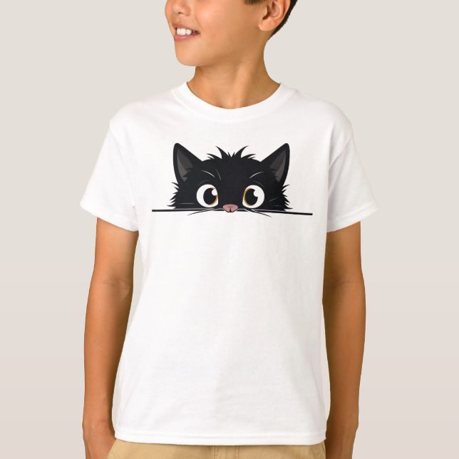 Camiseta Gato negro lindo que espía (Anverso)