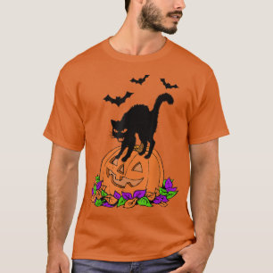 Camiseta Gato negro lindo retro caída calabaza Halloween Ga