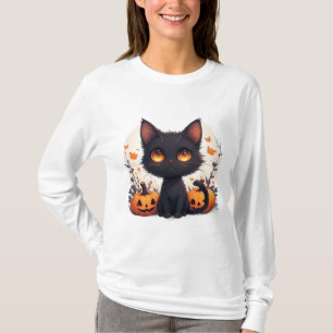 Camiseta Gato negro lindo sentado en la calabaza de Jack O 