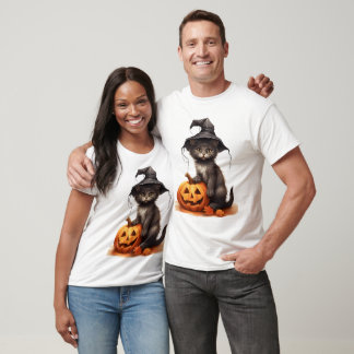 Camiseta Gato Negro Lindo Sombrero de Bruja Calabaza Disfra