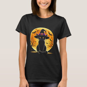 Camiseta Gato negro lindo sombrero de bruja de Halloween