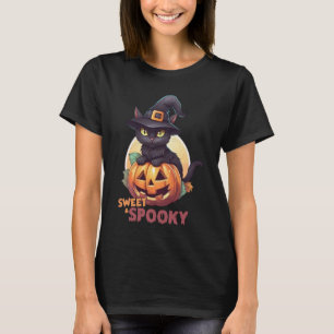 Camiseta Gato negro lindo y calabaza dulce espeluznante lun
