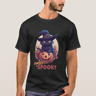 Camiseta Gato Negro Lindo y Calabaza Dulce Espeluznante Lun