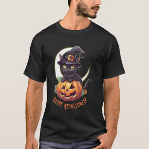 Camiseta Gato negro lindo y calabaza feliz Meowlloween Cres