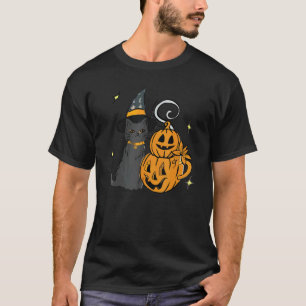 Camiseta Gato Negro Lindo Y Cara De Calabaza Disfraz De Hal