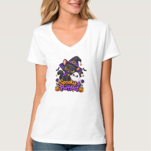 Camiseta Gato negro lindo y espeluznante de Halloween con c