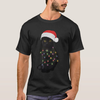 Camiseta Gato Negro Luz Graciosa Gato Amante Para Navidades